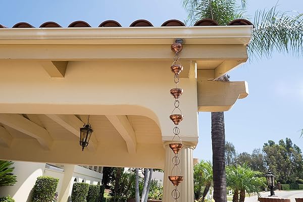 Monarch Rain Chains Monarch Eastern Hammered Cup Rain Chain - 8.5ft Pure Copper Downspout Replacement for Gutters - View 7 of 7