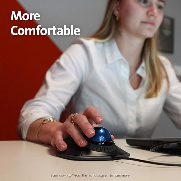 Kensington Kensington Orbit Wired Ergonomic Trackball Mouse - Blue for PC, Mac & Windows | Ambidextrous Design & Scroll Ring - View 4 of 11