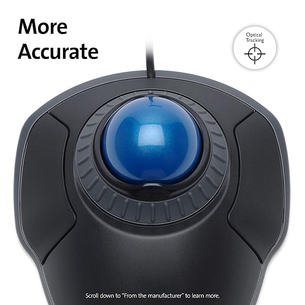 Kensington Kensington Orbit Wired Ergonomic Trackball Mouse - Blue for PC, Mac & Windows | Ambidextrous Design & Scroll Ring - View 5 of 11