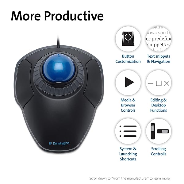 Kensington Kensington Orbit Wired Ergonomic Trackball Mouse - Blue for PC, Mac & Windows | Ambidextrous Design & Scroll Ring - View 7 of 11