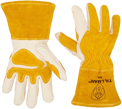 Tillman "Buy Tillman 14" Gold & Pearl MIG Welding Gloves - Fleece Lined, Kevlar Stitch, 4" Cuff | Durable Cowhide Protection"
