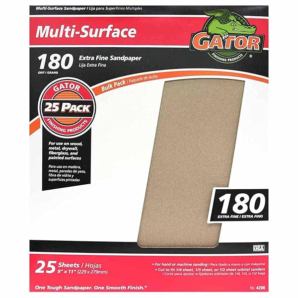 Gator Buy Gator 9x11 Multi-Surface Sanding Sheets - 180 Grit, 25 Pack for Smooth Finishes