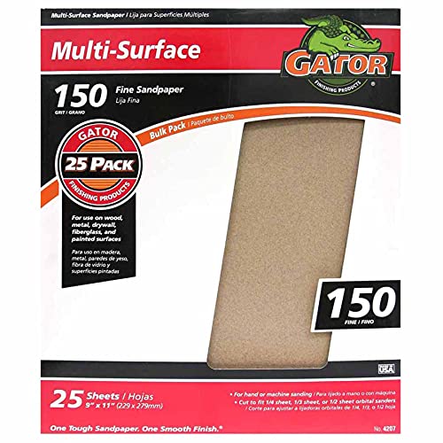 Gator Buy Gator 9x11 Multi-Surface Sanding Sheets 150 Grit - 25 Pack for Smooth Finishes
