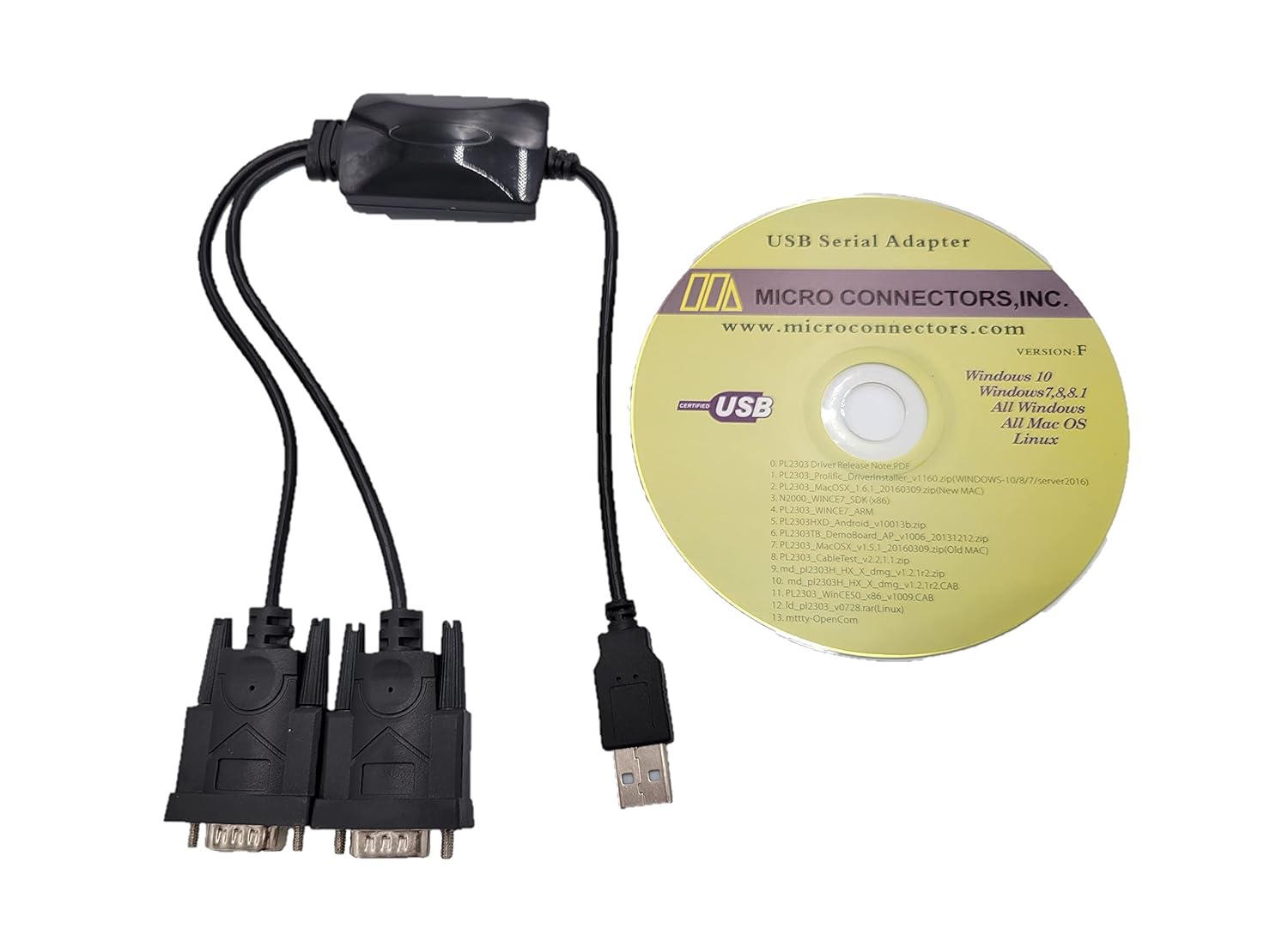 Micro Connectors Inc Plug and Play USB to Dual Serial DB9 Adapter for Windows and Mac E07-162