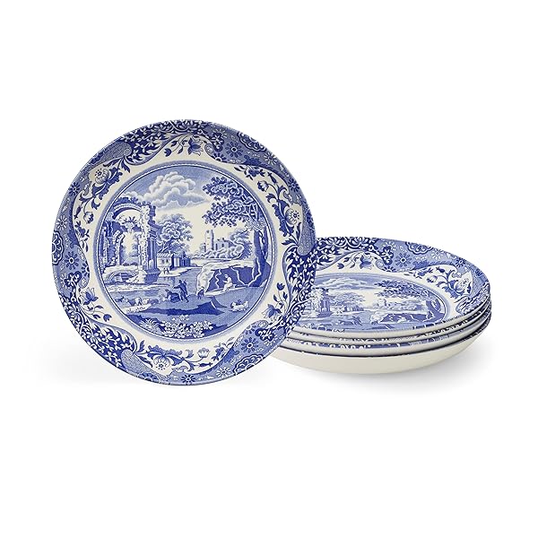 Spode Spode Blue Italian Pasta Bowls Set of 4 | 9-Inch Microwave & Dishwasher Safe Serving Bowls for Salad, Pasta & Soup