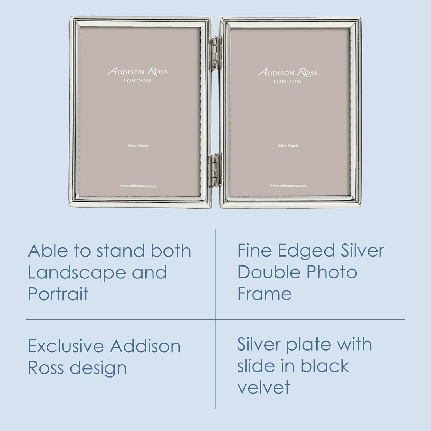 Addison Ross Addison Ross Essentials Silver Plate Double Photo Frame 2 x 3 Inches for Elegant Display - View 2 of 7