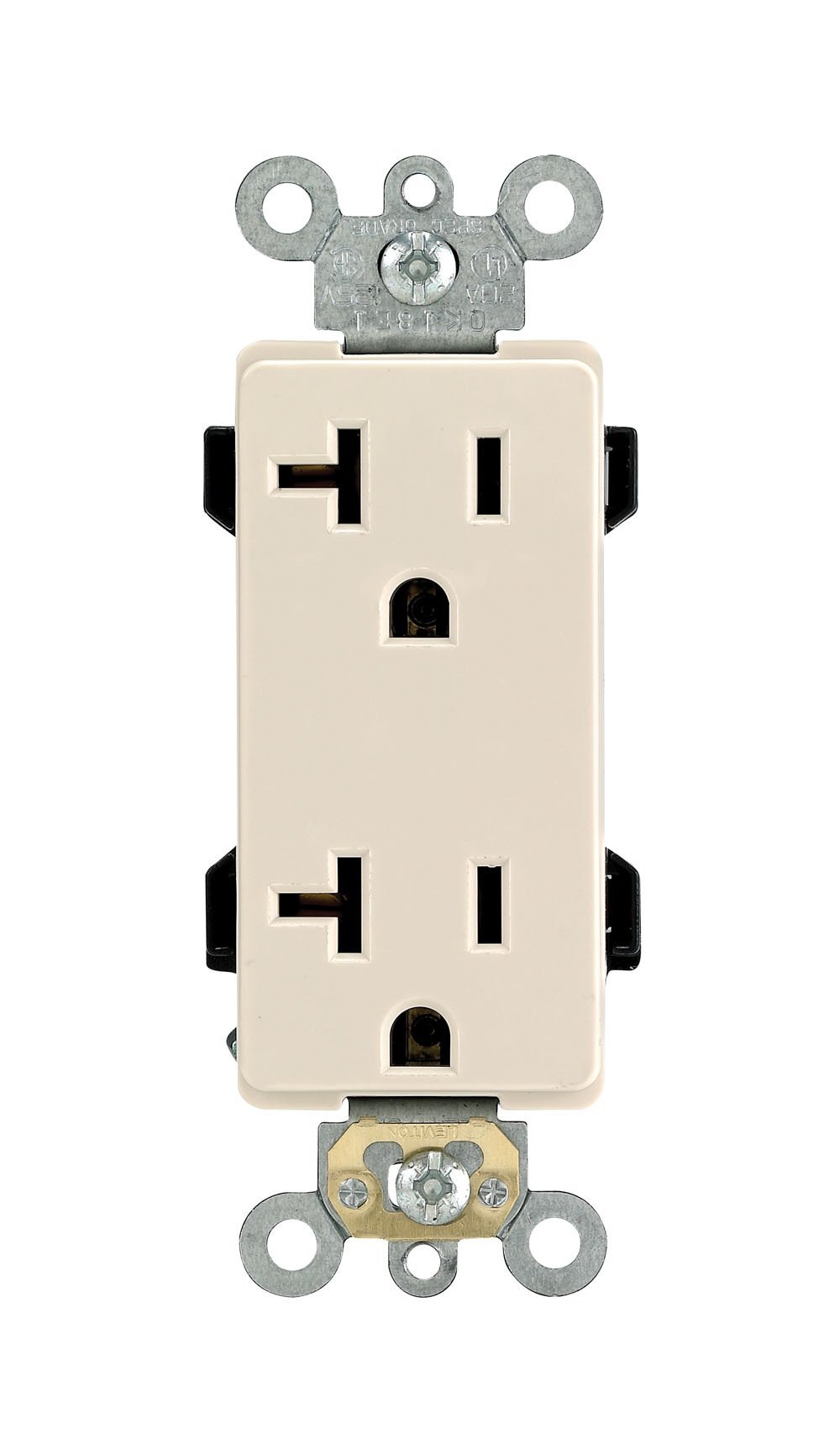 Leviton 16352-T 20A Decora Plus Duplex Receptacle - Commercial Grade, Self-Grounding, Light Almond