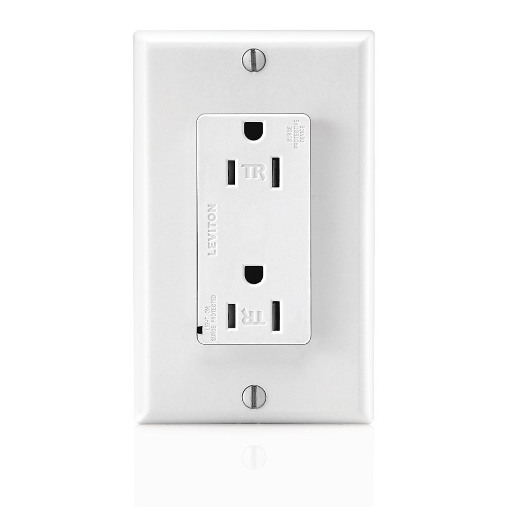 Leviton Leviton T5280-W 15A Surge Suppressor Receptacle: Tamper Resistant, Commercial Grade, Self Grounding, White
