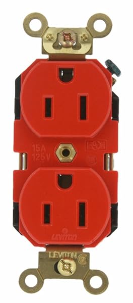 Leviton Leviton 5262-R 15A Industrial Duplex Receptacle - Heavy Duty, Self-Grounding, Red, 125V