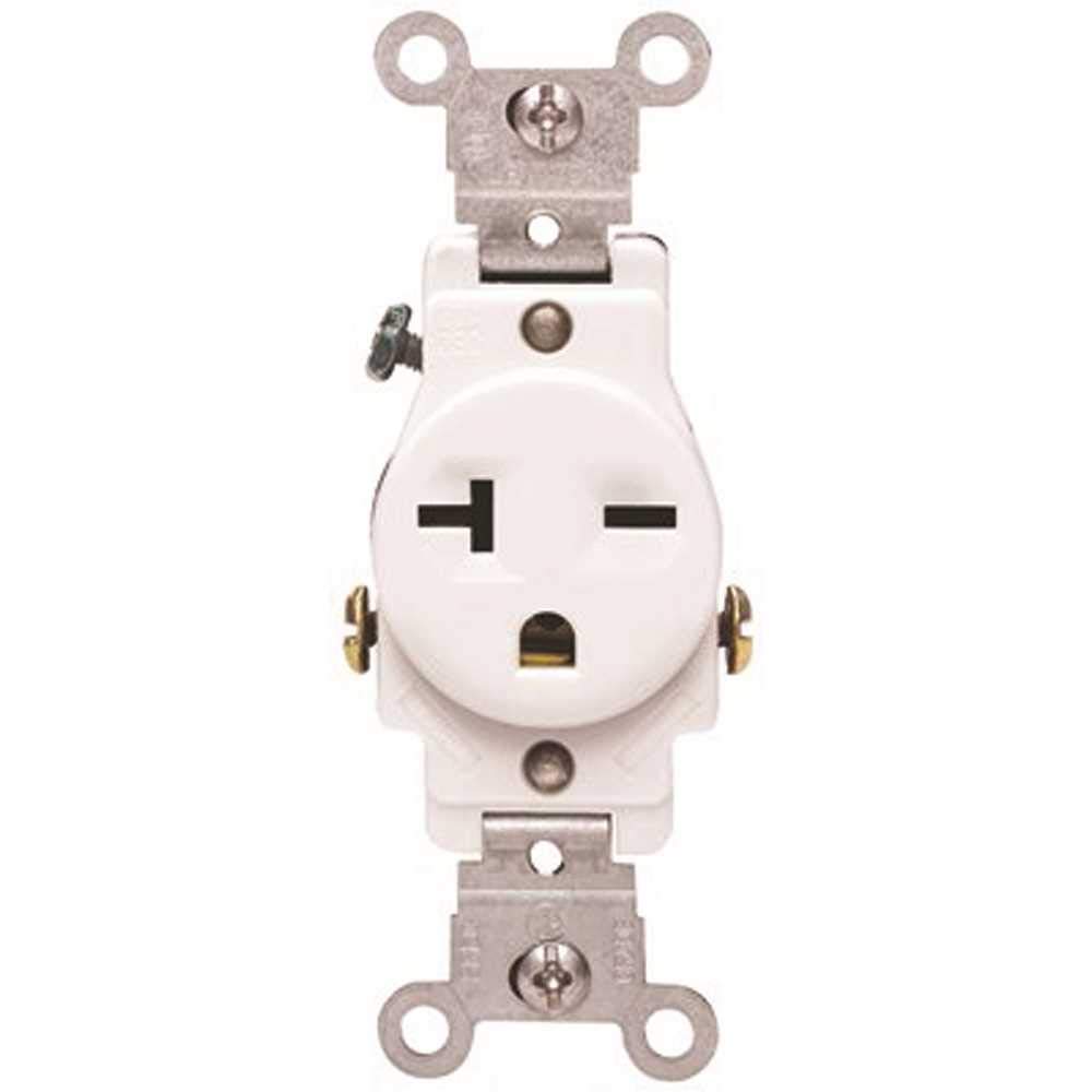 Leviton Leviton 5821-W 20A 250V Narrow Body Receptacle - Commercial Grade Grounding Outlet in White