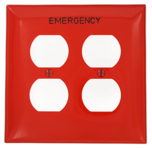 Leviton Leviton PJ82-RE Red 1-Gang Duplex Wallplate - Midway Size, Hot Stamped Emergency Design - View 2 of 2