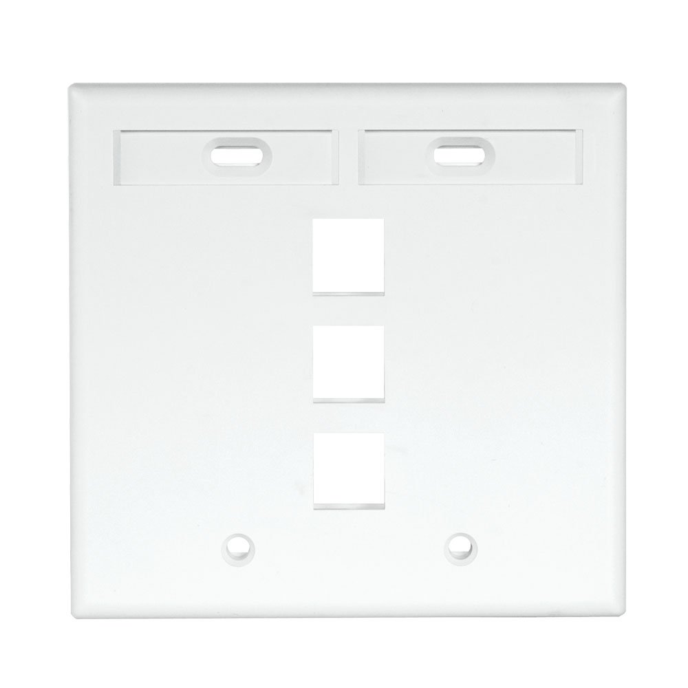 Leviton Leviton 42080-3WP 3-Port Dual Gang QuickPort Wallplate White with ID Windows for Easy Connectivity