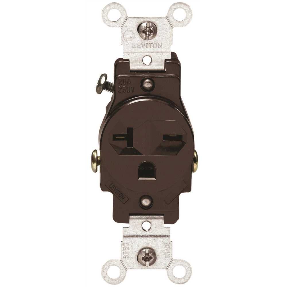 Leviton 5821 20-Amp 250-Volt Narrow Body Receptacle - Commercial Grade, Grounding, Side Wired, Brown