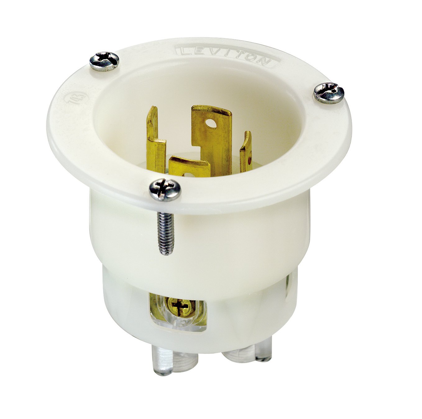 Leviton Leviton 2715 30-Amp Flanged Inlet Locking Receptacle - Industrial Grade, 125/250 Volt, Grounding, White