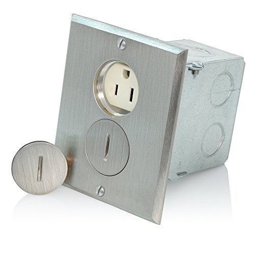 Leviton 25249-SBA Floor Box Assembly: 15A, 125V with Brass & Brushed Nickel Finish - Complete Kit with Gasket & Switch Box