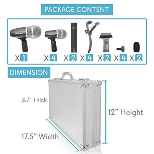Pyle Complete Pyle 7-Piece Wired Dynamic Microphone Kit for Drums, Vocals & Instruments - Includes Clips, Holders & Case - View 9 of 9