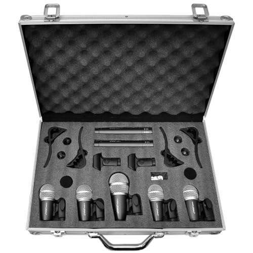 Pyle Complete Pyle 7-Piece Wired Dynamic Microphone Kit for Drums, Vocals & Instruments - Includes Clips, Holders & Case