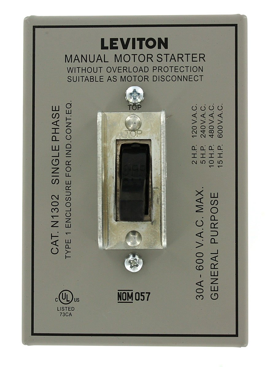 Leviton Leviton N1302-DS 30 Amp Double-Pole AC Motor Starter - Industrial Grade, 600V Toggle Disconnect