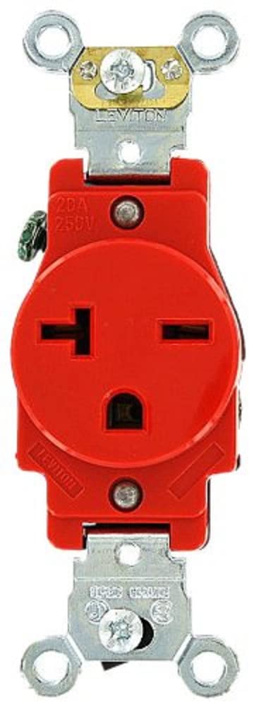 Leviton Leviton 5461-R 20 Amp Industrial Receptacle - Heavy Duty, Self-Grounding, 250 Volt, Red