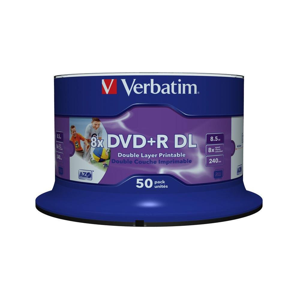 Verbatim 43703 50 Pack DVD+R 8X Double Layer Printable - High-Quality Blank Discs for Archiving & Backup