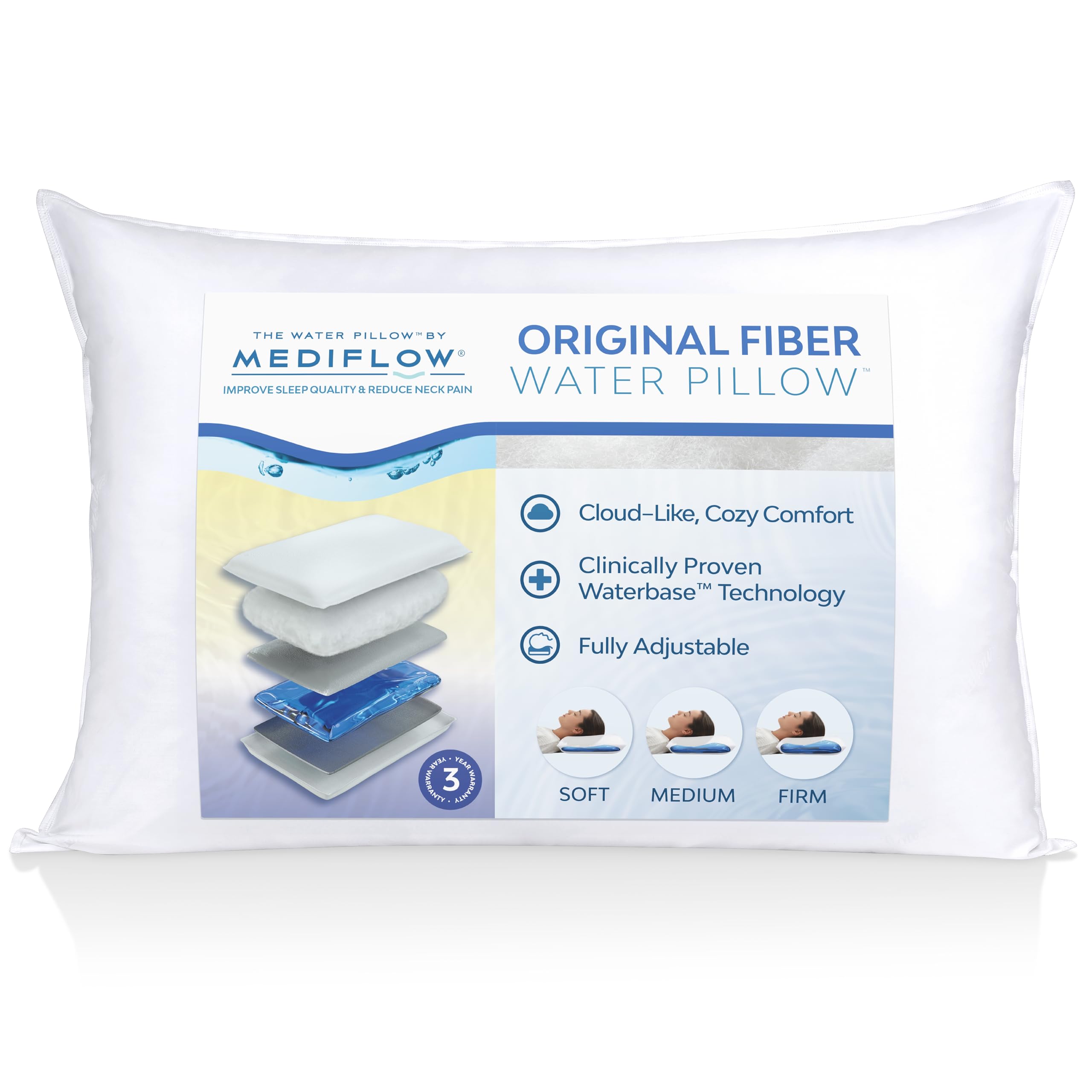 Mediflow Mediflow Fiber Water Pillow: Clinically Proven for Neck Pain Relief & Better Sleep Support