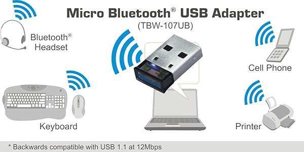 TRENDnet TRENDnet Bluetooth 4.0 USB Adapter: Low Energy, 10M Range, Compatible with Windows 8.1/8/7/Vista/XP - TBW-107UB - View 6 of 6