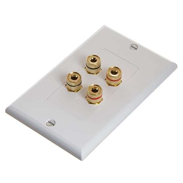 Cmple Speaker Wall Plate - White Decora Style for 2 Speakers with Banana Plug Connection