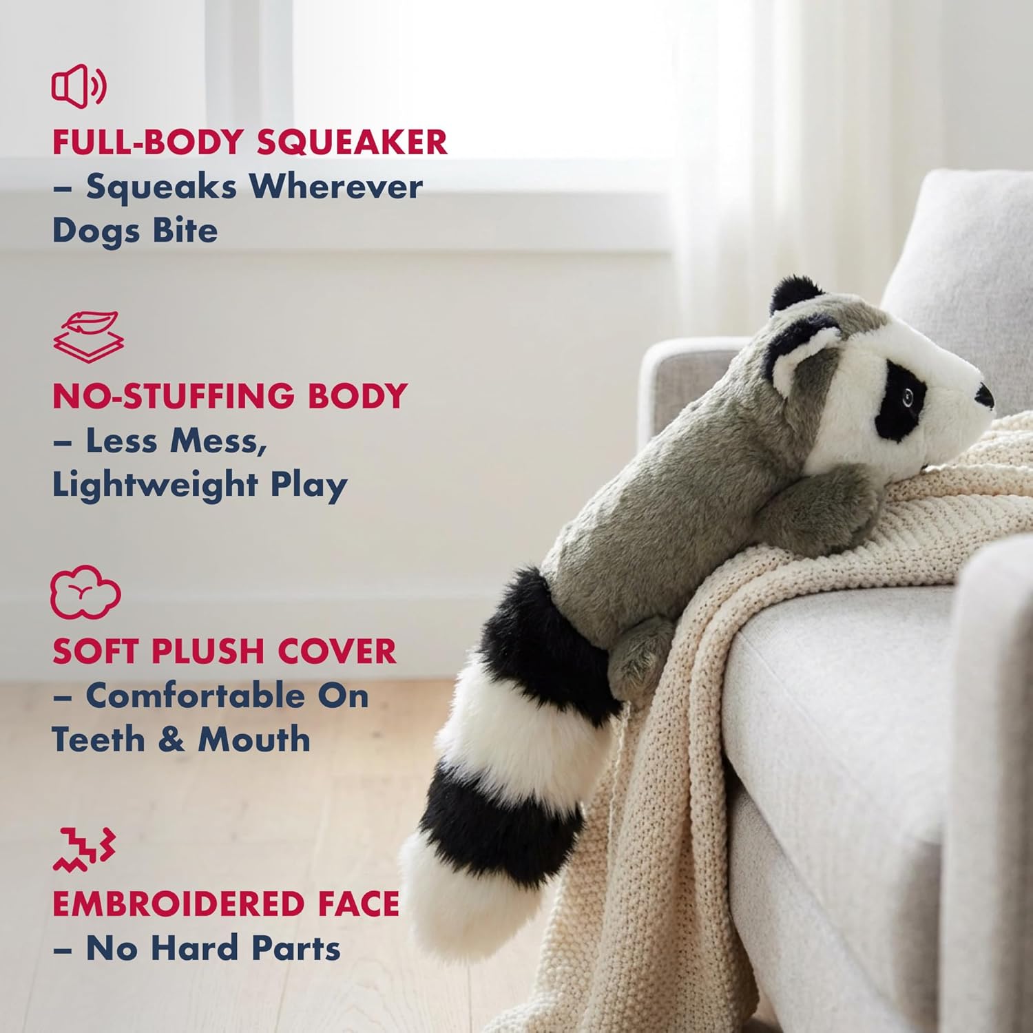 Pet Lou Pet Lou 01011 EZ Squeakers Dog Chew Toy 11 Inch Raccoon for Interactive Fun and Chewing Delight - View 2 of 7