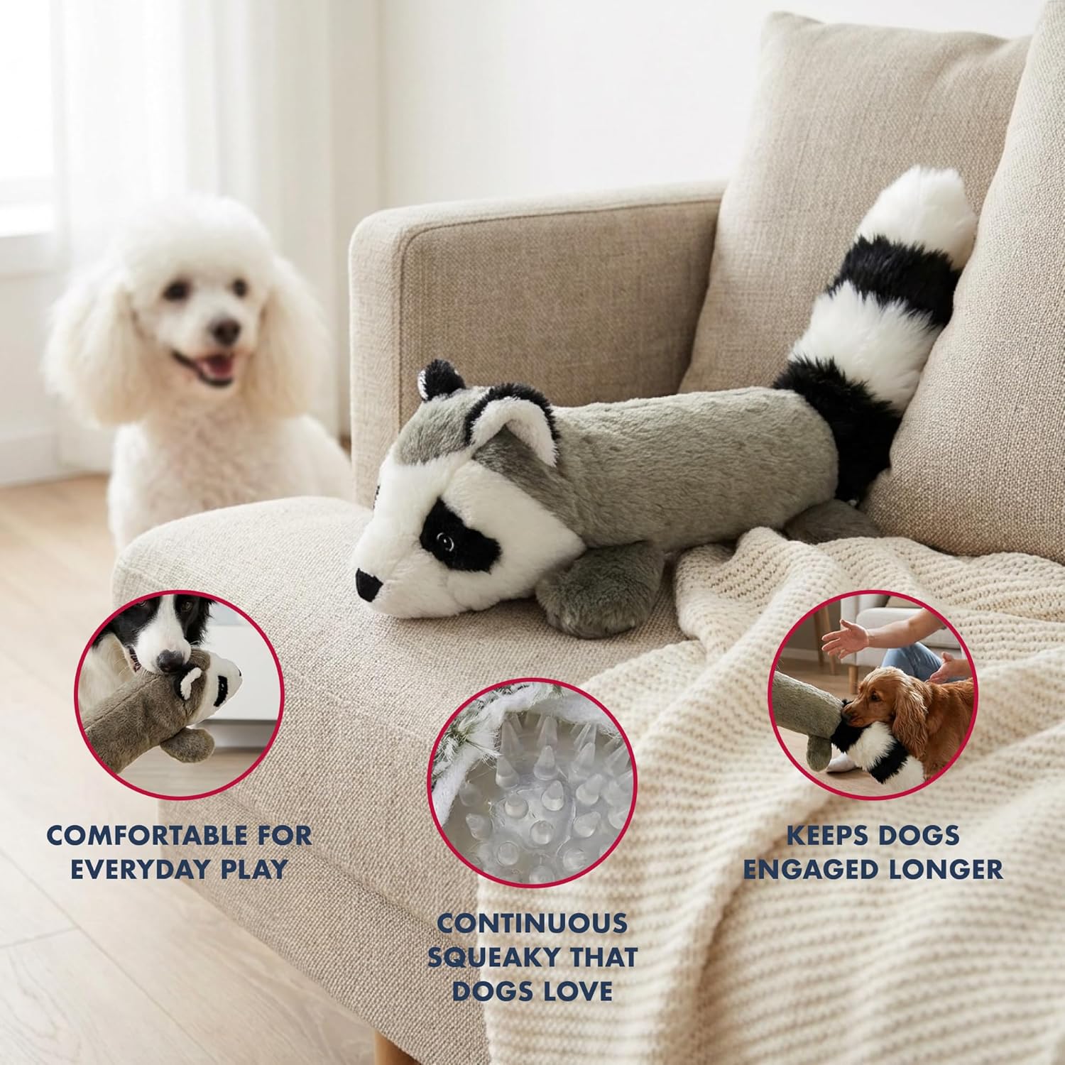 Pet Lou Pet Lou 01011 EZ Squeakers Dog Chew Toy 11 Inch Raccoon for Interactive Fun and Chewing Delight - View 4 of 7