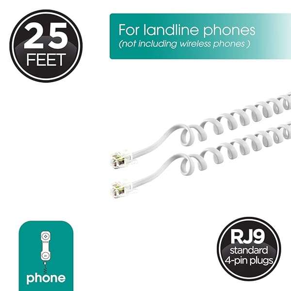 Power Gear Power Gear 4ft Coiled Telephone Cord - Compatible with All Corded Phones, Ideal for Home & Office, White, Model 76122 - View 5 of 9