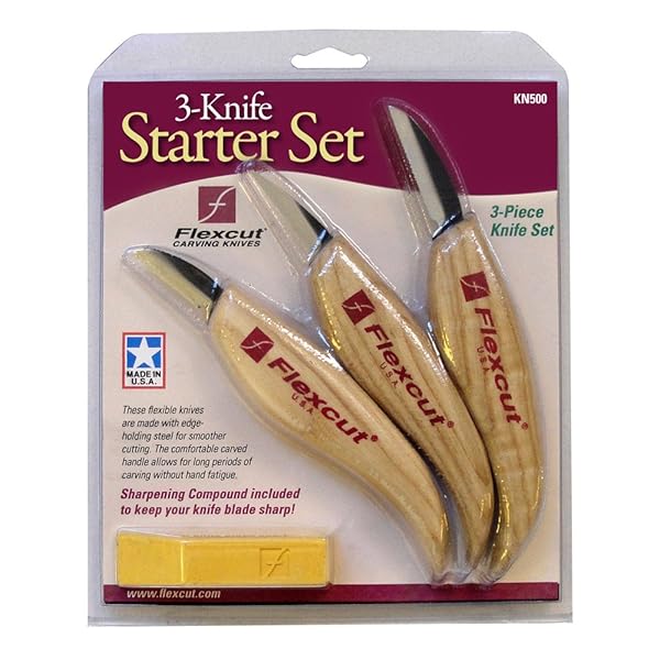 FLEXCUT Flexcut Starter 3 Knife Set KN500: High Carbon Steel Blades & Ergonomic Handles for Wood Carving Beginners