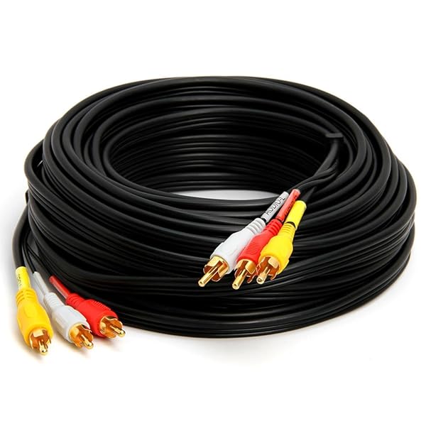 Cmple Cmple 50ft Gold Plated 3-Male RCA to RCA Composite Video Audio Cable - High Quality A/V Connection - View 4 of 7