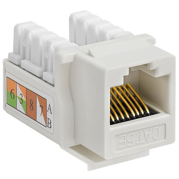 Cmple 90 Degree RJ45 Keystone Jack Cat5e - Punch Down Connectors for Wall Plates & Ethernet Cables - White