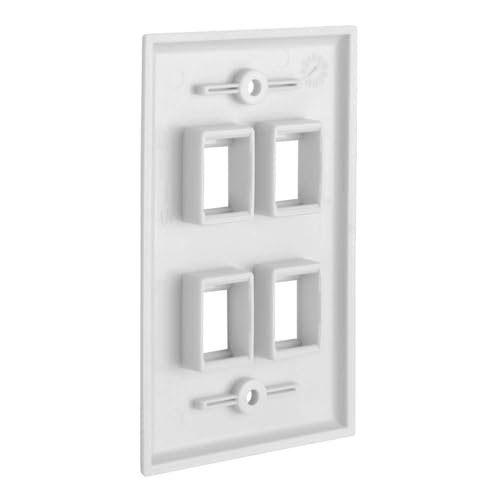 Cmple Cmple 4 Port Keystone Wall Plate - Standard Ethernet Wall Plate with Keystone Jack Insert - White, 1 Gang Design - View 4 of 6