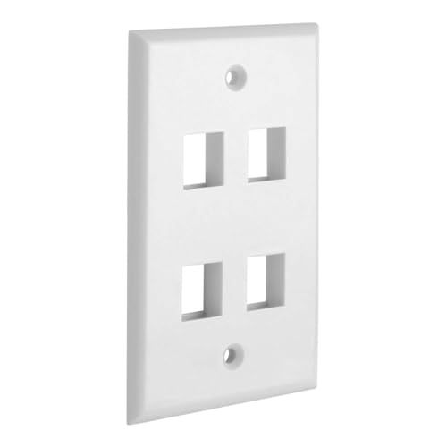 Cmple 4 Port Keystone Wall Plate - Standard Ethernet Wall Plate with Keystone Jack Insert - White, 1 Gang Design
