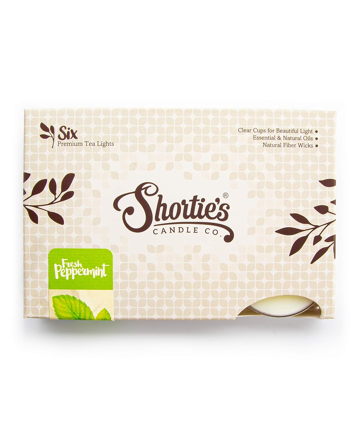 Shortie's Candle Company Fresh Peppermint Premium Tealight Candles Highly Scented Natural Oils 6 White Tea Lights Made in The USA Holiday Collection - View 2 of 7