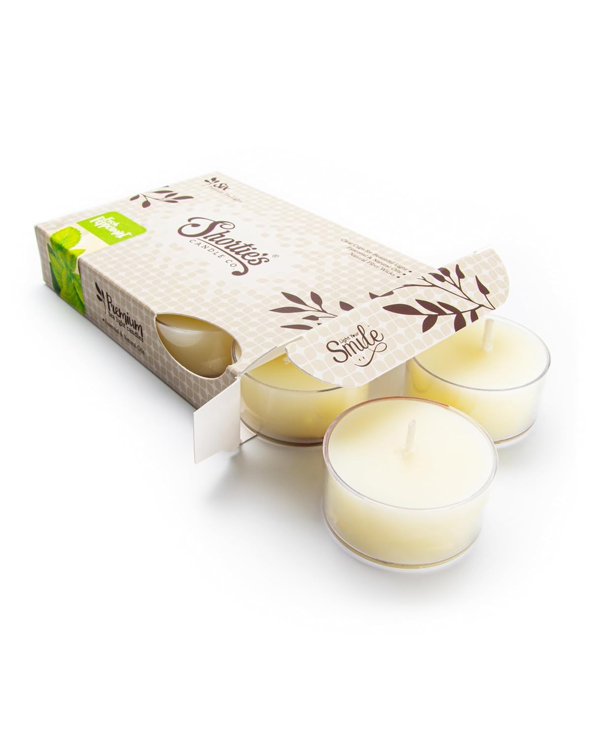 Shortie's Candle Company Fresh Peppermint Premium Tealight Candles Highly Scented Natural Oils 6 White Tea Lights Made in The USA Holiday Collection