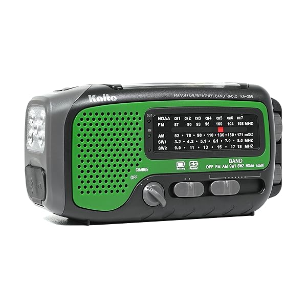 Kaito Buy Kaito KA350GN Voyager Trek Solar/Crank AM/FM/SW NOAA Weather Radio - Green with 5-LED Flashlight - View 4 of 11