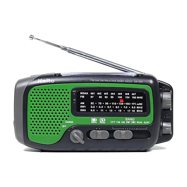 Kaito Buy Kaito KA350GN Voyager Trek Solar/Crank AM/FM/SW NOAA Weather Radio - Green with 5-LED Flashlight - View 3 of 11