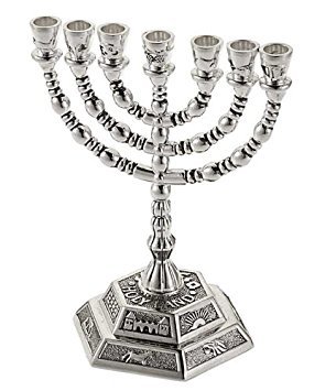 Holy Land Gifts Shop Holy Land Gifts 4338 Menorah - 12 Tribes Silverplated 7 Branched 5 In. | Perfect for Home Decor & Gifts