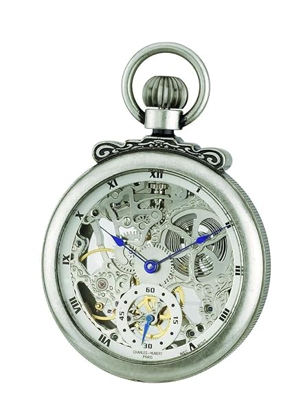 CHARLES-HUBERT PARIS Charles-Hubert Paris 3869-S Classic Open Face Mechanical Pocket Watch - Antiqued Finish Elegance