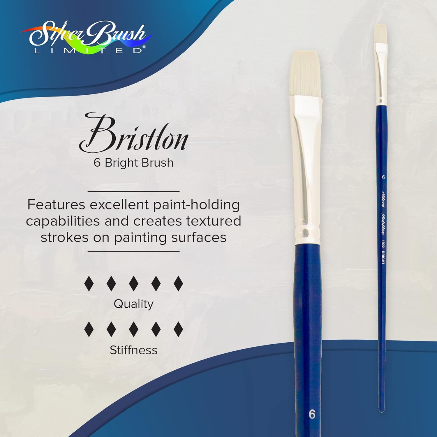 Silver Brush Limited Silver Brush Limited 1902-6 Bristlon Bright Paintbrush Size 6 for Oil Acrylic and Heavy Body Paints Long Handle - View 2 of 7