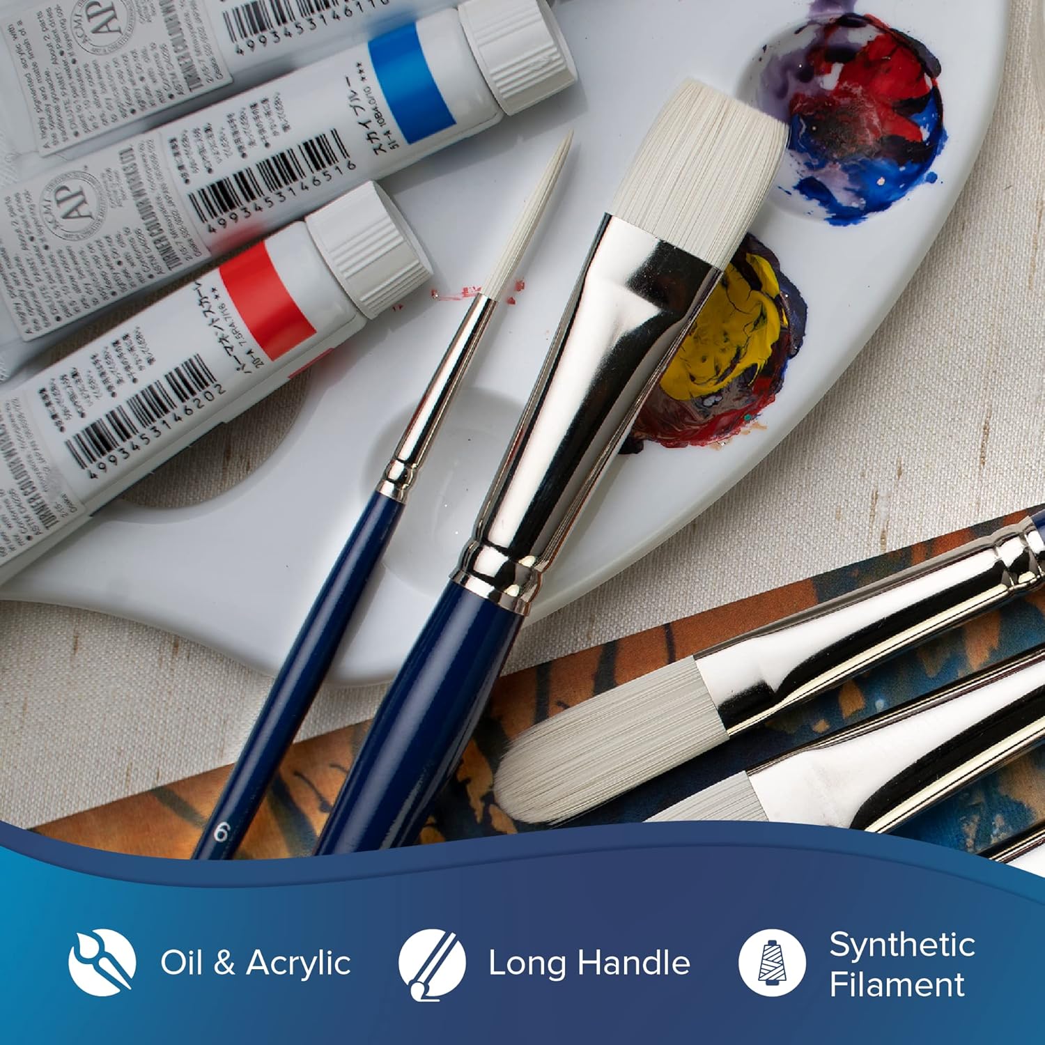 Silver Brush Limited Silver Brush Limited 1902-6 Bristlon Bright Paintbrush Size 6 for Oil Acrylic and Heavy Body Paints Long Handle - View 3 of 7