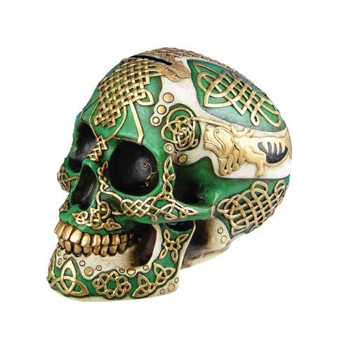 Celtic Green Lion Tribal Knot Tattoo Skull Money Bank Figurine by Pacific Giftware