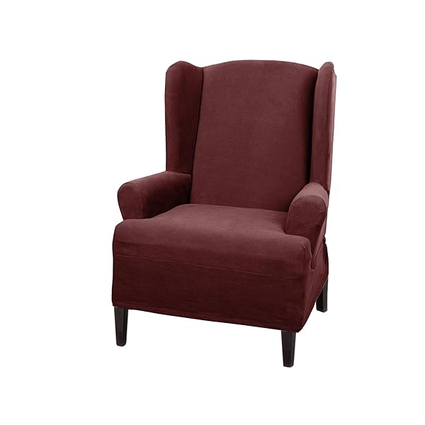 Zenna Home Maytex Pixel Ultra Soft Stretch Wing Chair Slipcover in Wine Red - 1-Piece Furniture Protection