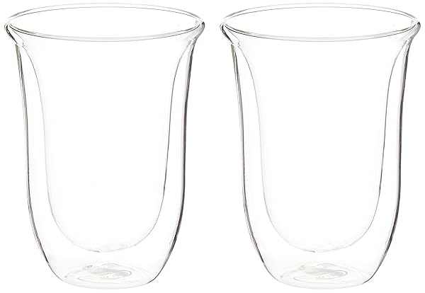 De'Longhi De'Longhi Double Walled Thermo Latte Glasses - Set of 2, 330ml Clear Coffee Mugs for Perfect Lattes