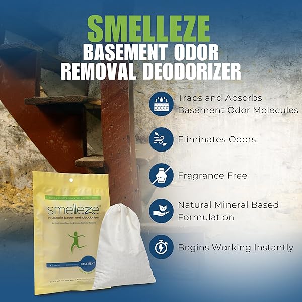 SMELLEZE SMELLEZE Reusable Basement Odor Removal Deodorizer Pouch Eliminates Unpleasant Smells in 150 Sq Ft Without Fragrance - View 3 of 6