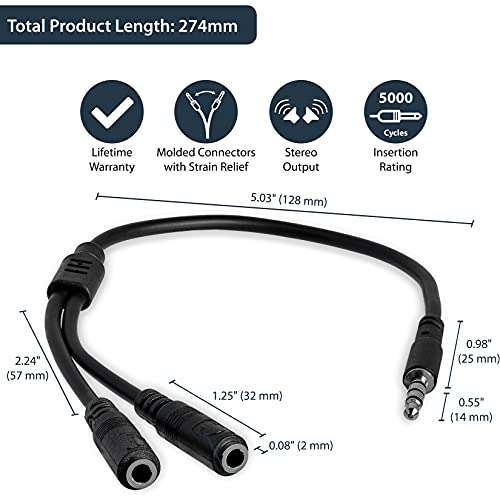 StarTech.com StarTech 3.5mm Headset Adapter - Microphone & Headphone Splitter Y Cable for Laptop/PC (MUYHSMFF) - Black - View 7 of 10