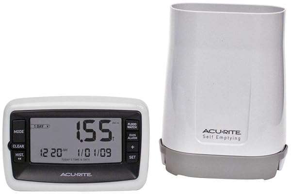 Buy AcuRite Wireless Digital Rain Gauge - Self-Emptying, Alerts & Rainfall History (00899) - Accurate Weather Tracking