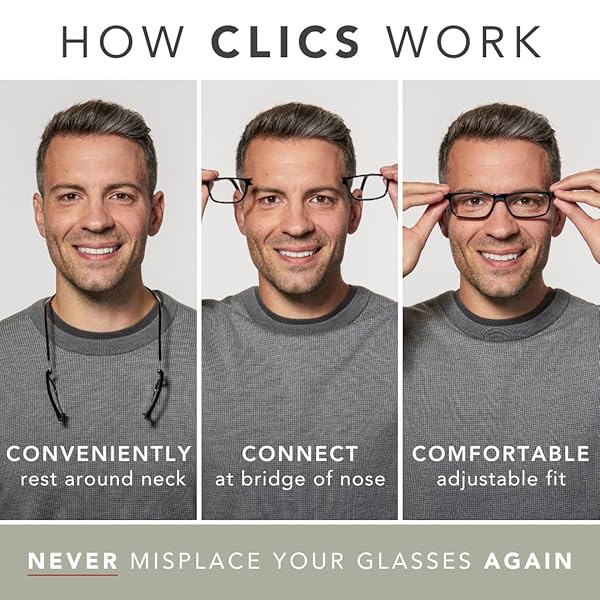 Clic Clic Magnetic Reading Glasses for Men and Women Original Smoke 1.50 Magnification Computer Readers S-M Size - View 3 of 7